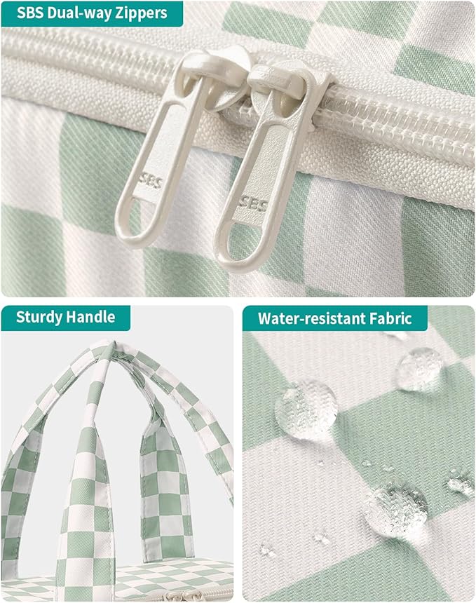 Narwey Large Travel Toiletry Bag, Wide-open Travel Bag for Toiletries, Toiletry Bags for Traveling Women, Cosmetic Make Up Makeup Bag Organizer with Wet Pocket, Skincare Bag (Mint Green Checkerboard)