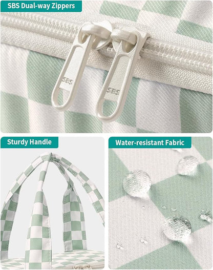 Narwey Large Travel Toiletry Bag, Wide-open Travel Bag for Toiletries, Toiletry Bags for Traveling Women, Cosmetic Make Up Makeup Bag Organizer with Wet Pocket, Skincare Bag (Mint Green Checkerboard)