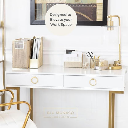 BLU MONACO Gold Desk Accessories Set – 5-Piece Office Organizer with Hanging File Holder, File Organizer & Boho Desk Décor for Women