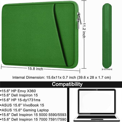 Askuko Laptop Sleeve 15.6 inch, Shockproof Protective Computer Case, Handbags Portable Laptop Bag for HP Dell Asus Lenovo Notebook Computer with Front Pocket, Dark Green