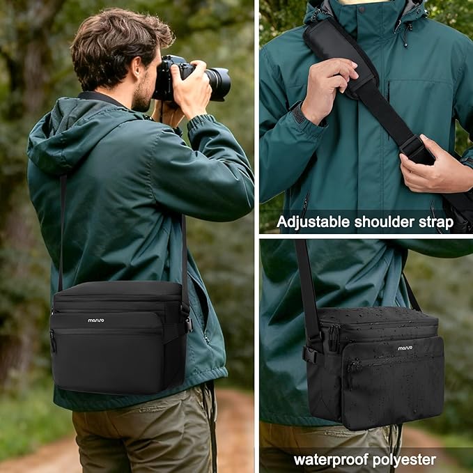 MOSISO Camera Bag, Photography Shoulder Messenger Bag for DSLR/SLR/Mirrorless Cameras, Waterproof Crossbody Camera Case with Front Pocket&Hollow Middle Compartment for Canon/Nikon/Sony, Black