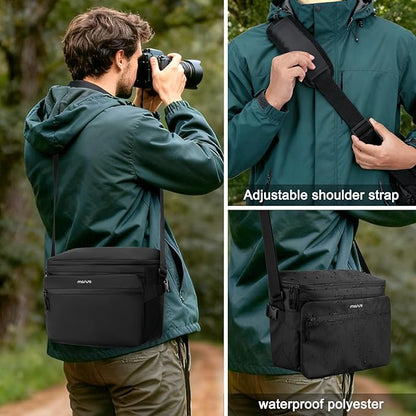 MOSISO Camera Bag, Photography Shoulder Messenger Bag for DSLR/SLR/Mirrorless Cameras, Waterproof Crossbody Camera Case with Front Pocket&Hollow Middle Compartment for Canon/Nikon/Sony, Black