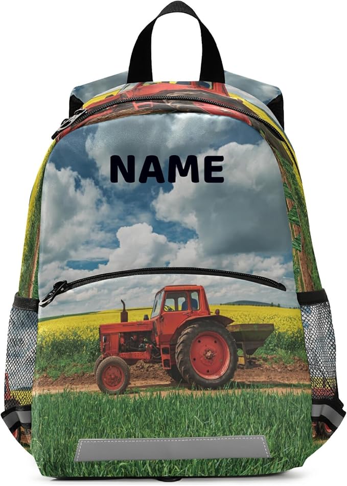 Red Tractor in Field Kid's Toddler Backpack for Boys Girls Preschool Nursery with Safety Leash (012214)