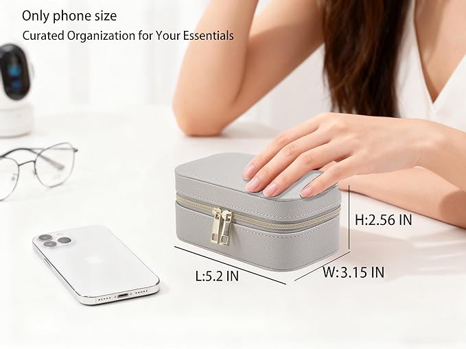 Premium Gray Travel Jewelry Case Bulk of 4 - Small Sophisticated Travel Jewelry Box Set for Women & Men, Compact Holder for Earrings, Rings, Minimalist Style, Perfect for Business Travel