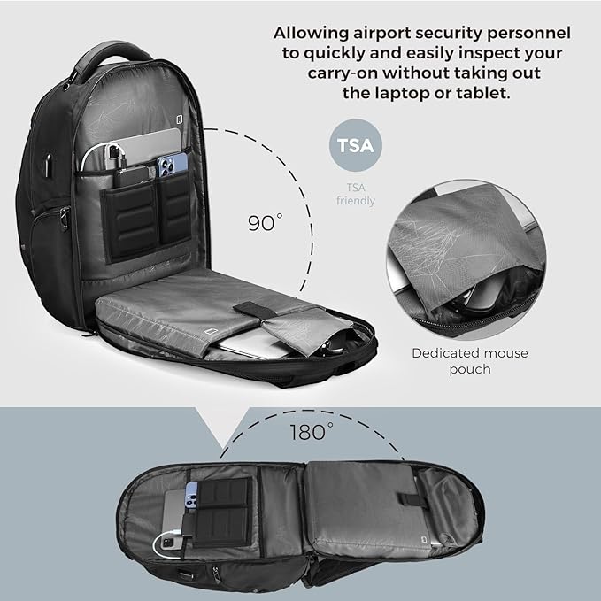 Swissdigital Design Men's Travel Laptop Backpack, TSA Friendly USB Charging RFID Protection Backpack for College and Business, Fits 17" Laptops Black | SD1644FB-01