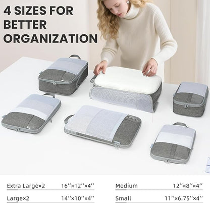 8 Set/6 Set/4 Set Compression Packing Cubes for Travel, Lightweight Vacation Travel Essentials, Travel Accessories for Suitcase Organizer Bags Set, Durable Luggage Organizer