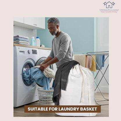 LFH Home Cotton Canvas Extra Large Laundry Bag with Handle, Heavy Duty Drawstring Closure Washable Laundry Bags School Travel, Home, Hotel, College Dorm, Organizer Sack, Toys 28x36-White Thanks Giving