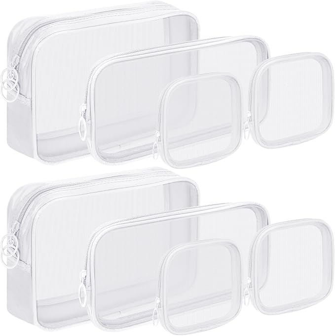 8 Pcs Mesh Makeup Bag Nylon Zipper Pouch Clear Small Mesh Bags Travel Toiletry Bag Makeup Brush Holder Purse Organizer Pouches (White, Small, Large, Medium)