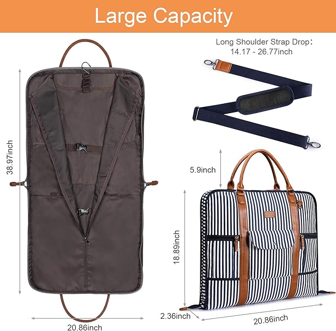S-ZONE Carry on Garment Bag for Business Travel Canvas Leather Men Suit Cover