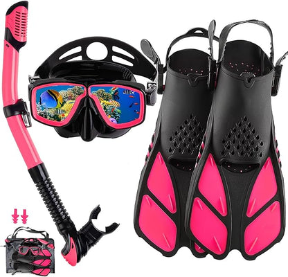 Snorkeling Gear for Adults with Fins Scuba Diving Gear Adult Professional Travel Snorkel Sets with Flippers,Anti-Fog Anti-Leak Diving Mask