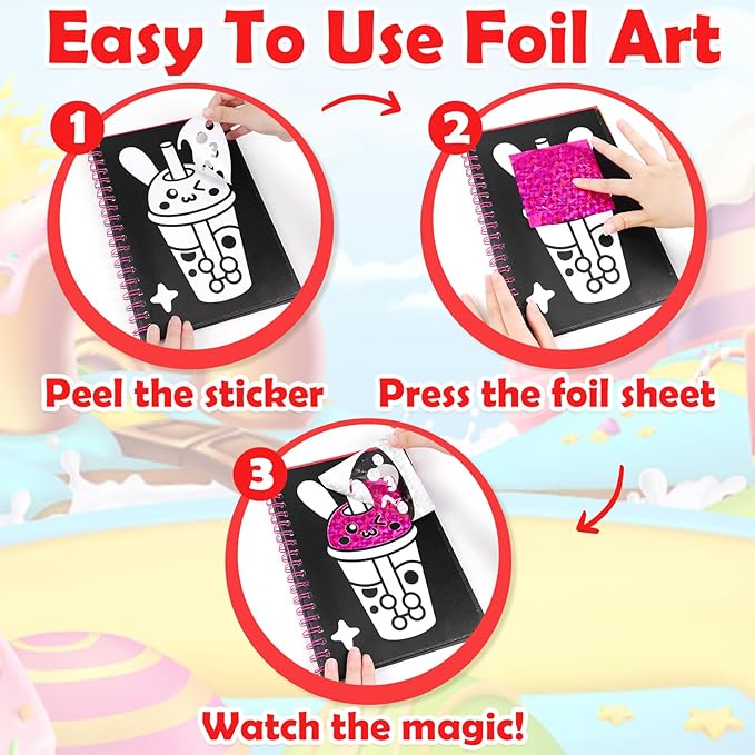 FUNNYB&G Foil Art Craft for Kids - Christmas Crafts Gift Party Favors Stocking Stuffers for Kids Fun Art Supplies Creative Birthday Gift Travel Toys for Girls Boys 4 5 6 7 8 9 Years Old (Food)