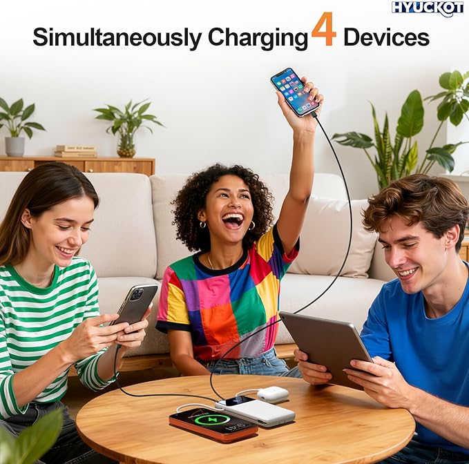 Portable Charger Power Bank with Built-in Cables and Wall Plug, 10000mAh Slim USB-C Battery Pack, 15W Fast Charging Travel Essential Portable Phone Charger Compatible with iPhone, Samsung (White)