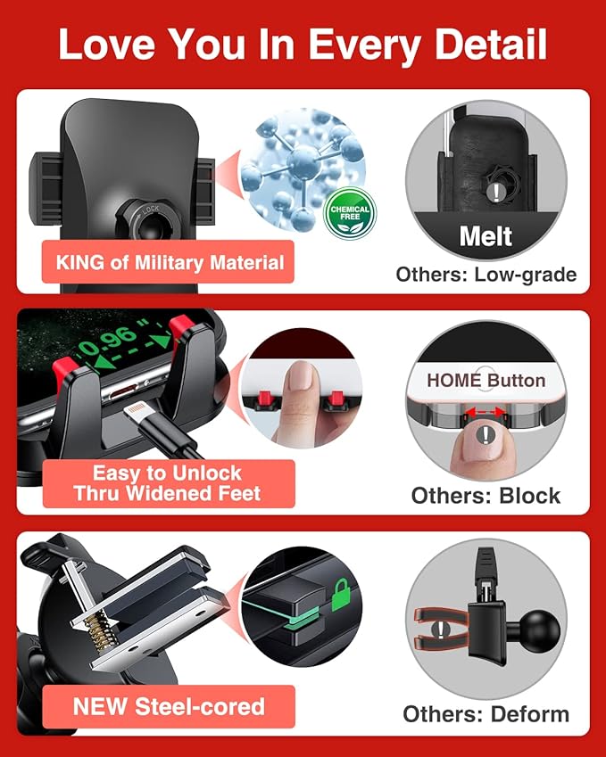 VANMASS 【2025 Strongest & Military-Grade Car Phone Mount 【Patent & Safety】 Ultimate Cell Phone Holder Best Handsfree Dash Windshield Vent for iPhone 16 Pro Max 15 14 Android & Truck Desk Mounts, Red
