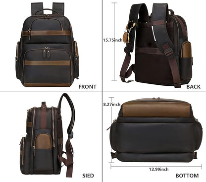 Leather Backpack for Men,15.6" Laptop Backpack Large Capacity Vintage Casual Travel Business Work Computer Bag Outdoor Weekend Daypacks (Dark Brown)