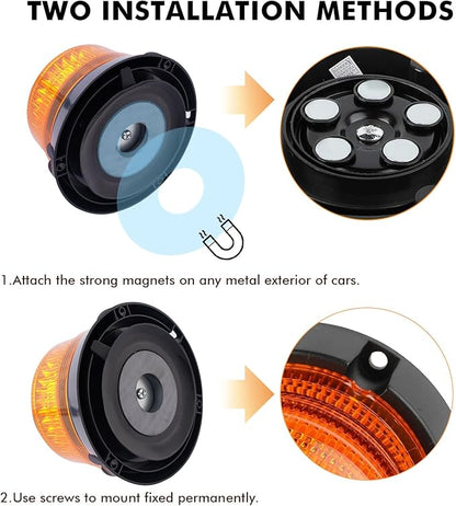 12-24V Amber LED Strobe Light Magnetic, 10 ft Straight Cord, 360°Rotating & Flashing Emergency Lights for Vehicles, Warning Beacon Lamp for Car Truck Tractor Forklift Golf Cart SUV UTV