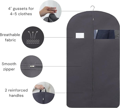 CONMEOCON- 43” Garment Bags for Hanging Clothes, Suit Bags for Men Travel with Car, Garment Bags for Storage with Handle, Clear Window and Name Tag, Protector for Suit, Jacket, Coat, Sweater, 6 Pack