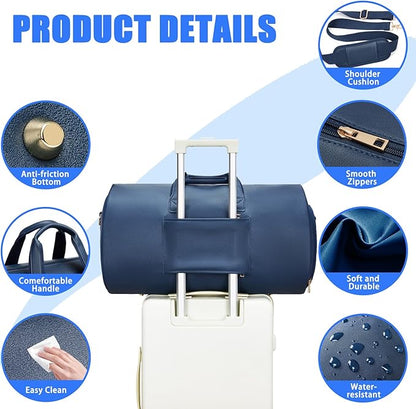 Leather Garment Bag，Convertible Garment Duffel Bag for Travel Mens Suit Bag 2 in 1 Waterproof Foldable Carry on Garment bag with Shoulder Strap Weekender Bag with Shoe Pouch