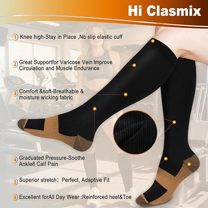 Graduated Compression Socks for Women&Men 20-30mmhg Knee High Socks Travel Hiking Running Stocking