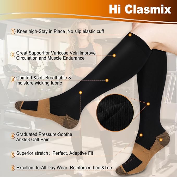 Graduated Compression Socks for Women&Men 20-30mmhg Knee High Socks Travel Hiking Running Stocking