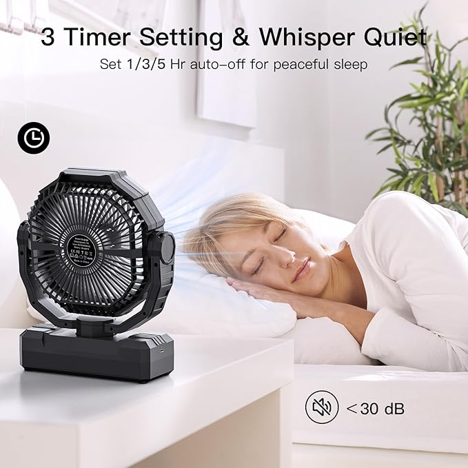 FRIZCOL 3-in-1 Camping Fan - Portable Fans Rechargeable - 24000mAh Battery Powered Fan(105Hrs) with Light & Remote for Indoor, Outdoor, Tent, Travel, Fishing, Jobsite, Gifts for Men Dad Him - Black