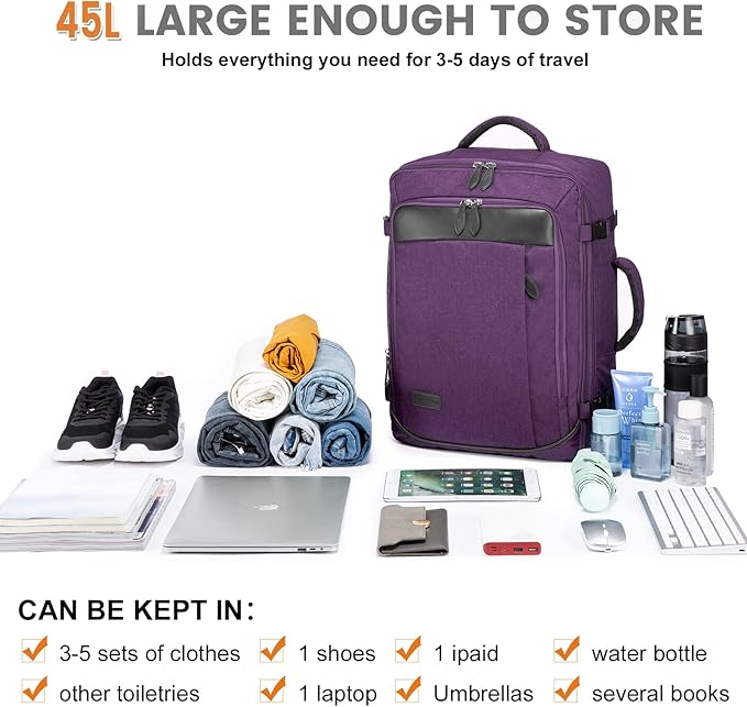 LOVEVOOK Carry on Backpack, 45L Large Travel Backpack for Women Airline Approved, Expandable Large Suitcase Backpacks With 4 Packing Cubes, Aer Travel Pack 3, Water Resistant Weekender Bag