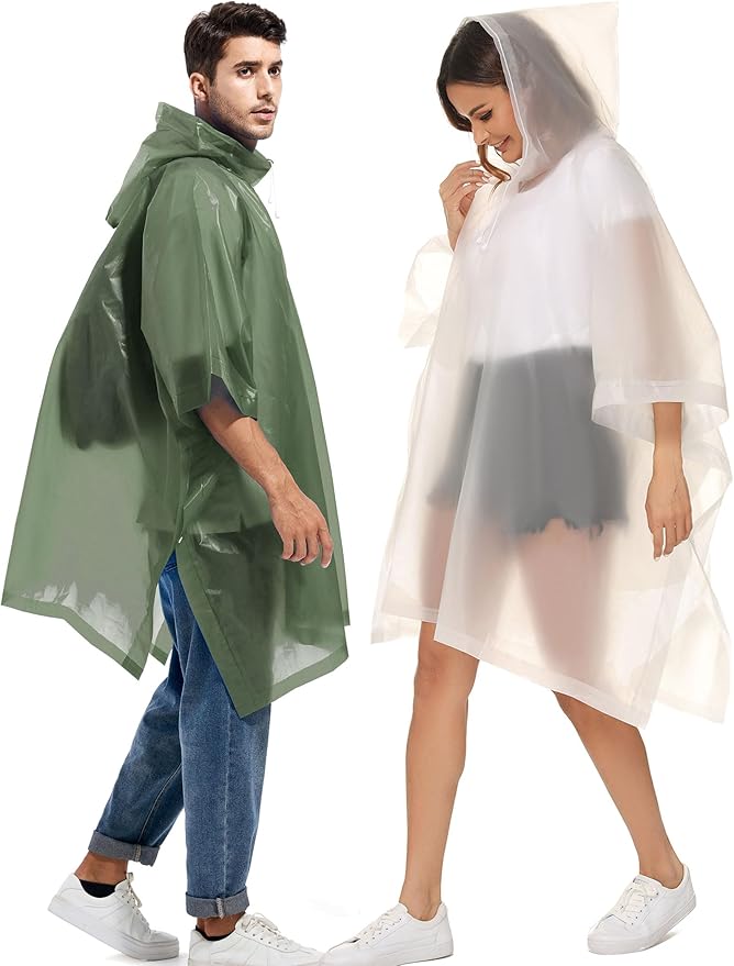2 Pack Rain Ponchos for Adults Reusable - Raincoats Survival Emergency Heavy Duty Rain Coat with Drawstring Hood