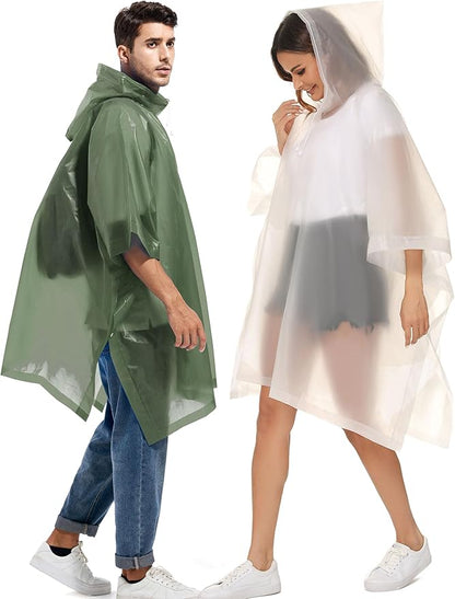 2 Pack Rain Ponchos for Adults Reusable - Raincoats Survival Emergency Heavy Duty Rain Coat with Drawstring Hood