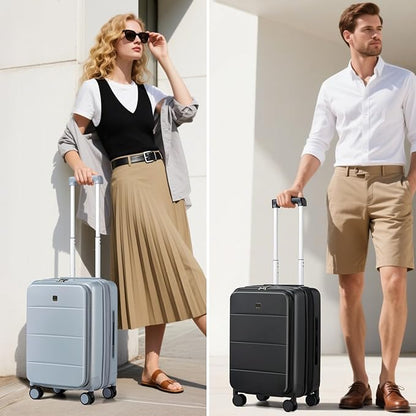 MILADA 20 Inch Expandable Top Opening Carry On Luggage 22x14x9 Airline Approved, Lightweight Hard Shell Suitcases with Wheels, TSA Approved & Trunk Style Luggage for Travel, Black