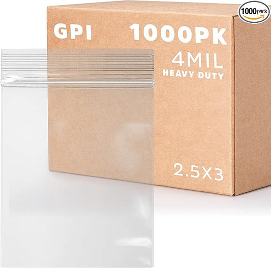 2.5 x 3 inches, 4Mil Clear Reclosable ZIP Bags, Case of 1,000 - GPI Brand