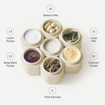 Cadence Travel Containers - Body Care Capsule Set - Magnetic Containers with Lids,Carry On Travel Essentials for Women/Men - 3 Flex Mediums (1.32oz) - Body Wash, Lotion & Sun Icon Labels - Sand