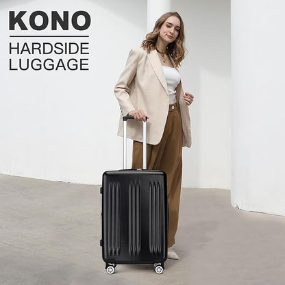 Kono Lightweight 24 Inch Expandable Luggage with Quiet Spinner Wheels TSA Lock, Scratch and Drop Resistant PC+ABS Hardside Durable Medium Checked Suitcase, Black