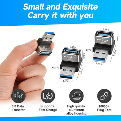 90 Degree USB 3.0 Adapter 2 Pack, (Up and Down) Right Angle USB Type-A Male to Female USB L Shape On The Go (OTG) Connector Extender Support Charge & Data Sync (5Gbps) for PC, Laptop, Mouse, Keyboard