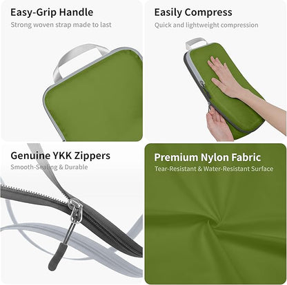Cipway - 5 Set Compression Packing Cubes for Travel, Ultralight Packing Organizers for Luggage Suitcase & Backpack (Green), L