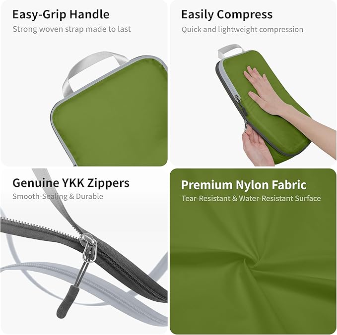 Cipway Compression Packing Cubes Set, Ultralight Expandable Travel Packing Organizers for Carry on Luggage (Green 3pcs)