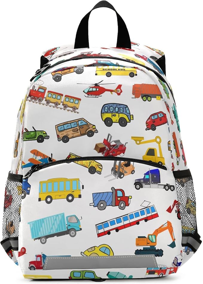 Transportation Cars Kid's Toddler Backpack for Boys Girls Preschool Nursery with Safety Leash (011411)