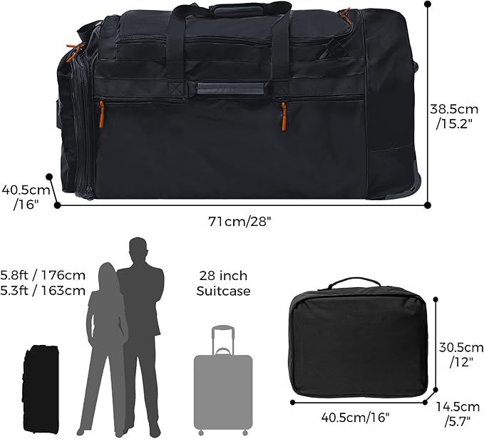 Rolling Duffel Bag with 3 Wheels, 110L-120L Expandable Foldable Travel Duffel, 28" No-Sag Design Waterproof Carry On Luggage, Lightweight Weekender Bag for Men Women, Camping/Cargo/Air Travel