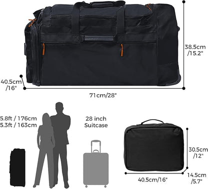 Rolling Duffel Bag with 3 Wheels, 110L-120L Expandable Foldable Travel Duffel, 28" No-Sag Design Waterproof Carry On Luggage, Lightweight Weekender Bag for Men Women, Camping/Cargo/Air Travel
