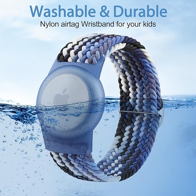 Vanjua Wristband for Apple AirTag, Protective Case Compatible with Air Tag GPS Tracker Holder with Braided Bracelet, Adjustable Anti Lost Watch Band for Toddler Child Elder (Colorful Blue+C Violet)