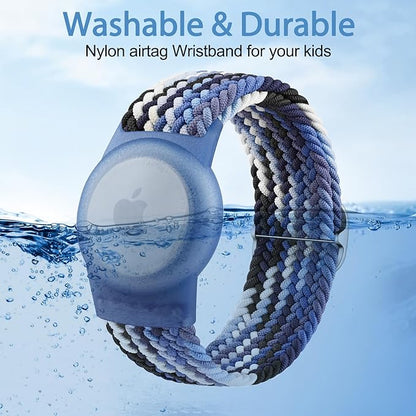 Vanjua Wristband for Apple AirTag, Protective Case Compatible with Air Tag GPS Tracker Holder with Braided Bracelet, Adjustable Anti Lost Watch Band for Toddler Child Elder (Colorful Blue+C Violet)