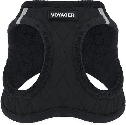 Best Pet Supplies - All Weather Mesh/Plush, Reflective, No Pull Harness for Small, Medium Dogs, Cats - Secure with Hook & Loop Fastener, Buckle, Double D-Rings - Black Plush, M