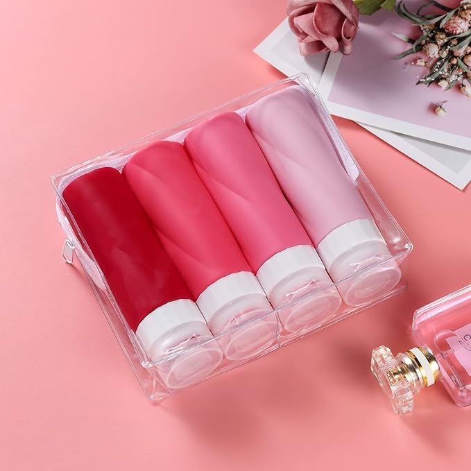 Gemice Travel Bottles for Toiletries, 3oz Tsa Approved Travel Size Containers BPA Free Leak Proof Travel Tubes Refillable Liquid Travel Accessories with Clear Toiletry Bag (4 Pack)