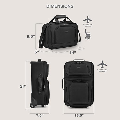 U.S. Traveler Rio Lightweight Softside Rolling Carry-on Suitcase, 2-Wheel Set, Black