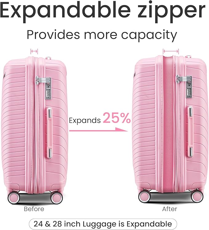Merax Luggage 4 Piece Set Hardside Expandable Suitcase Set with Case,Travel Luggagewith Spinner Wheels,Airplane Approved Carry On Luggage Sets,Pink1,14/20/24/28