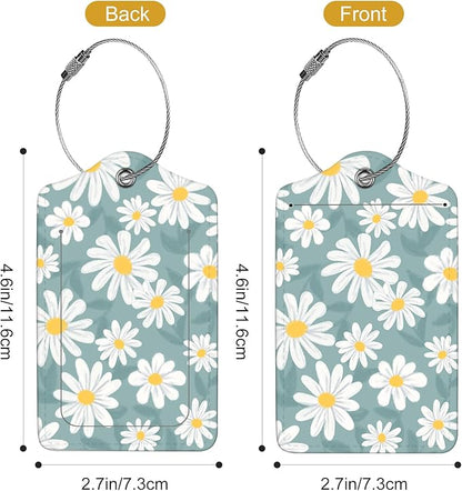 2Pack Luggage Tags for Suitcases, Cute Unique Pu Leather Cruise Luggage Tag with Privacy Cover ID Label Address Card and Metal Ring Suitable for Women Men Kids Travel Bag White Flowers 2