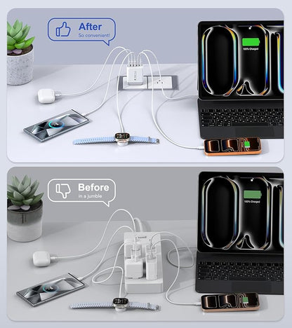 60W USB C Wall Charger Block, 2Pack 5-Port C Charger Fast Charging Block Dual PD Power Adapter&QC 3.0 Wall Plug Multiport Type C Charging Cube Brick for iPhone 12/13/14/15/16/17 Pro Max, iPad,Samsung