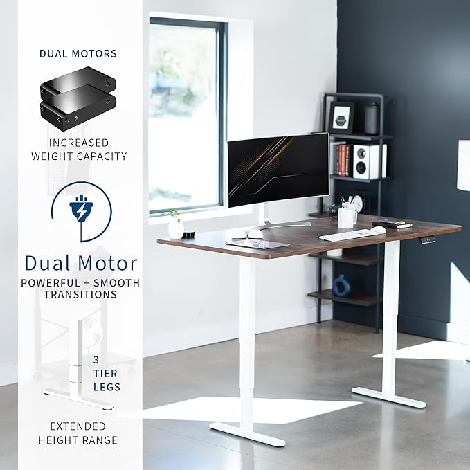 VIVO Electric 71 x 36 in Dual Motor Rustic Sit Stand Desk, Memory Height Adjustment, 2B Series, Vintage Brown Top White Frame, DESK-KIT-2W7N-36