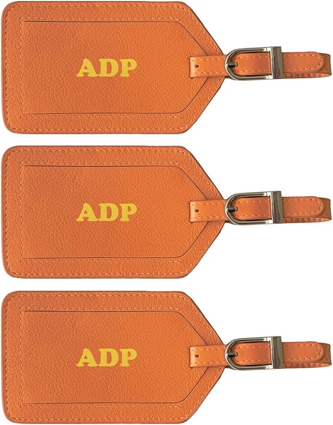 Personalized Monogrammed Leather Luggage Tags - 3 Pack