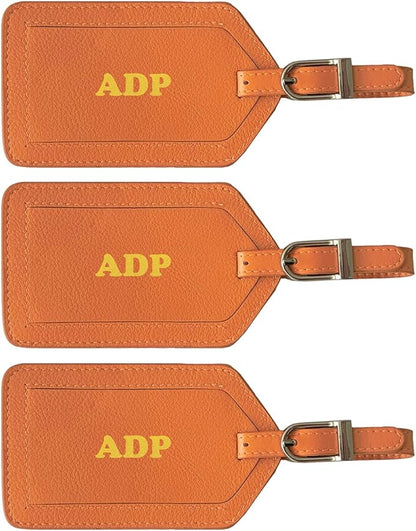 Personalized Monogrammed Leather Luggage Tags - 3 Pack