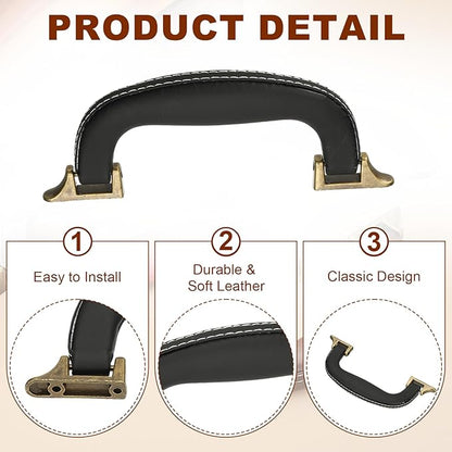 uxcell PU Leather Luggage Handle, 0.9" Hole Distance Vintage U-Shape Replacement Strap Handle for Travel Handbag Guitar Musical Box Gift Boxes, Black/Bronze