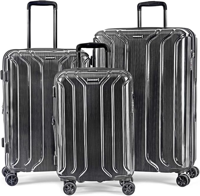 NONSTOP New York Elite Luggage Expandable Lightweight Spinner Wheels hard side shell Travel Suitcase Set, TSA Lock, Double USB Port, 3 packing cubes, Charcoal, 3-piece Set (20/24/28)